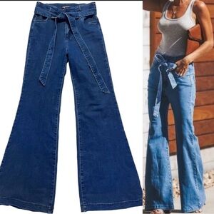 Women's Blue Flared Jeans with Belt